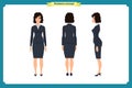 Set of Businesswoman character design.Front, side, back.Business girl, woman. Cartoon style, flat vector isolated. Royalty Free Stock Photo