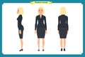 Set of Businesswoman character design.Front, side, back.Business girl, woman. Cartoon style, flat vector isolated. Royalty Free Stock Photo