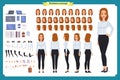 Set of Businesswoman character design.Front, side, back view animated character.Business. flat vector isolated