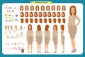 Set of Businesswoman character design.Front, side, back view animated character.Business girl. Cartoon, flat vector isolated