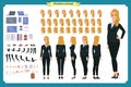 Set of Businesswoman character design.Front, side, back view animated character.Business girl character creation