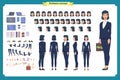 Set of Businesswoman character design.Front, side, back view animated character.Business girl character creation set