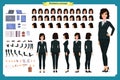 Set of Businesswoman character design.Front, side, back view animated character.Cartoon style, flat vector isolated