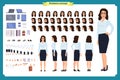 Set of Businesswoman character design. Front, side, back view animated character. Business girl character creation