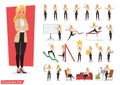 Set of businesswoman working character vector design. Presentation in various action with emotions, running, standing, walking and Royalty Free Stock Photo