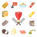 Set of Butcher, Olives, Bacon, Pretzel, Coconut, Flour, Cookies, Mustard, Taco, editable icon pack