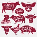 Set of butchery logo, label, emblem, poster. Royalty Free Stock Photo