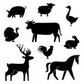 Set of butchery logotype templates. Cartoon farm animals with sample text. Retro styled toy farm animals black