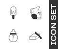 Set Butter in a butter dish, Ice cream, Baby milk bottle and Milk jug or pitcher and glass icon. Vector