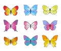 Set of butterflies in line art style, colorful illustration. various shapes vector butterflies on white background