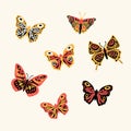 Set of butterflies flying insects. Cute little inhabitants of the animal world. A collection of soaring, colored, winged