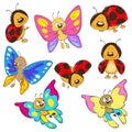 Set butterflies and ladybugs. Cartoon insect