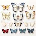 Set of butterflies white isolated