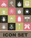 Set Butterfly, Dragonfly, Spider, Ladybug, Mosquito, Beetle, and Mite icon. Vector