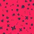 Set Butterfly, Fly swatter, Beetle bug and Ladybug on seamless pattern. Vector Royalty Free Stock Photo