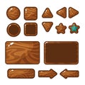A set of buttons for the design of games. Wooden buttons for mobile games Royalty Free Stock Photo