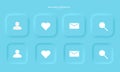 Set of buttons for designing user interface in blue. Elements, icons for mobile devices in the style of neumorphism, UI