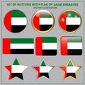 Set with buttons with flag of Arab Emirates. Vector. Royalty Free Stock Photo