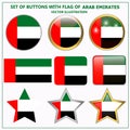 Set with buttons with flag of Arab Emirates. Vector. Royalty Free Stock Photo