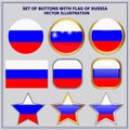Set of buttons with flag of Russia. Vector. Royalty Free Stock Photo