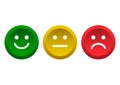 Set of buttons. Green, yellow, red smileys emoticons icon positive, neutral and negative. Vector illustration Royalty Free Stock Photo