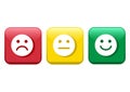 Set of buttons. Red, yellow, green smileys emoticons icon negative, neutral and positive, different mood. Vector