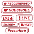 Set of buttons for social media - Subscribe to video channel, blog - share, like, live, video