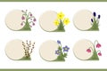 Set of buttons with spring flower decoration.