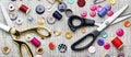 Set sewing accessories,flat lay Royalty Free Stock Photo