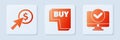 Set Buy button, Cursor and coin and Computer monitor. White square button. Vector