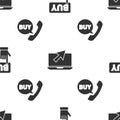 Set Buy button, Laptop and cursor and Phone and speech bubble with Buy on seamless pattern. Vector