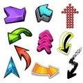 Set of c abstract graffiti arrows. Cartoon teenage creative image.