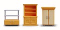 Set of cabinets of different types. Shelf, bookcase, wardrobe. Illustrations for furniture store Royalty Free Stock Photo