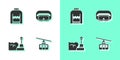 Set Cable car, Christmas sweater, Shovel in snowdrift and Ski goggles icon. Vector