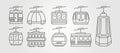 Set of cable car line art icon logo vector symbol minimalist illustration design, funicular railway logo pack