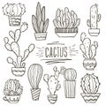 Set of cacti doodle hand drawn