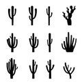 Set of cactus in black silhouette style