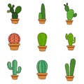 Set of cactus in a potplants Royalty Free Stock Photo