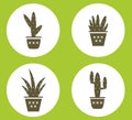 Set of cactus in pots simple print. Icons