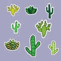 A set of cactus stickers. Simple pictures of cacti