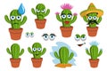 Set of cactuses. Cartoon cactus in a pot. Prickly plant. Royalty Free Stock Photo