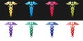 Set Caduceus medical symbol icon isolated on black and white background. Medicine and health care concept. Emblem for Royalty Free Stock Photo