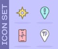 Set Cafe and restaurant location, Wind rose, Compass mobile and Location with exclamation mark icon. Vector Royalty Free Stock Photo