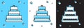 Set Cake with burning candles icon isolated on blue and white, black background. Happy Birthday. Vector Royalty Free Stock Photo
