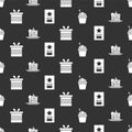 Set Cake, Cake, Gift box and Greeting card on seamless pattern. Vector Royalty Free Stock Photo