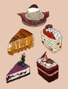 Set of cake, hand draw sketch vector