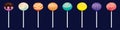 Set of cake pops cartoon icon design template with various models. vector illustration isolated on blue background Royalty Free Stock Photo