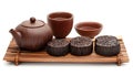Set with cake shaped traditional Chinese pu-erh tea isolated on white Royalty Free Stock Photo