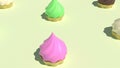 Set cakes with colored cream on pink 3d Royalty Free Stock Photo