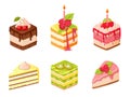 Set of Cakes with Fruits, Berries and Whipped Cream. Confectionery Dessert, Sweet Pies, Pastry, Bakery or Patisserie